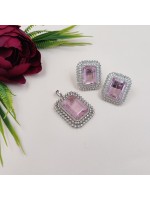 Lustrous Luxuries Pink Color Stone Locket Set